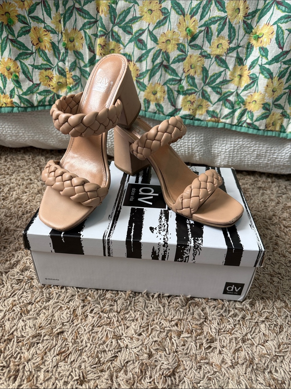 DV by Dolce Vita Tan Braided Double-Strap Block Heel Mules